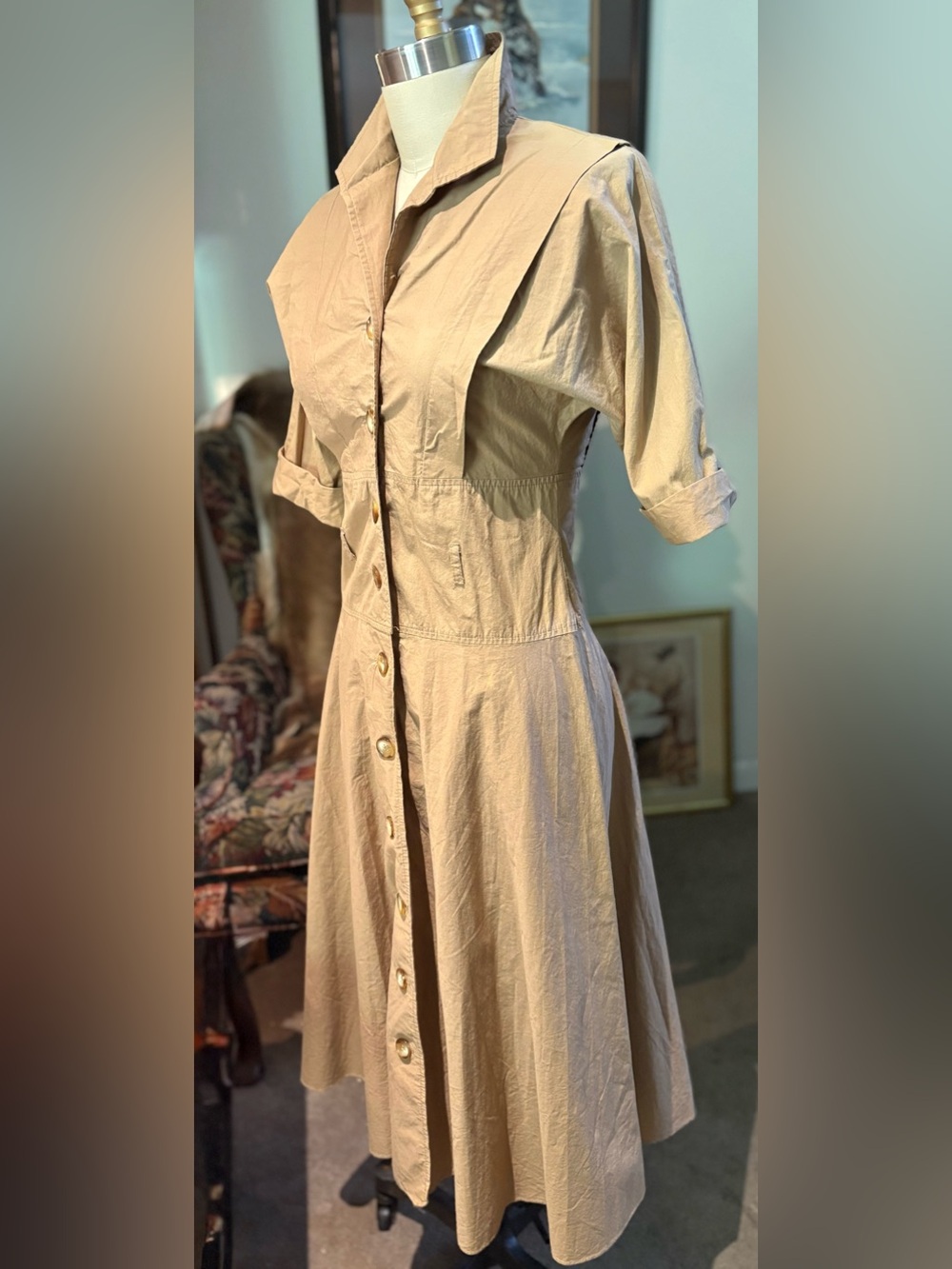 Vintage DLM Khaki Safari Shirt Dress | Made in USA | Size 7/8